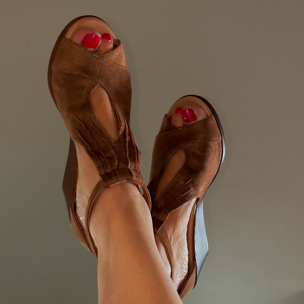 Journee Collection Brown Suede Wedge Sandals